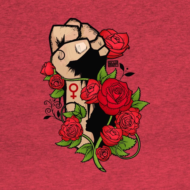 Ornamental Rose Resist Hands Up Fist Women's Rights by porcodiseno